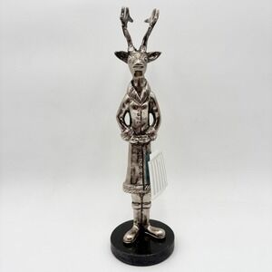 Granville Silver Tone Standing Reindeer Figurine Coat Marble Base Holiday Decor